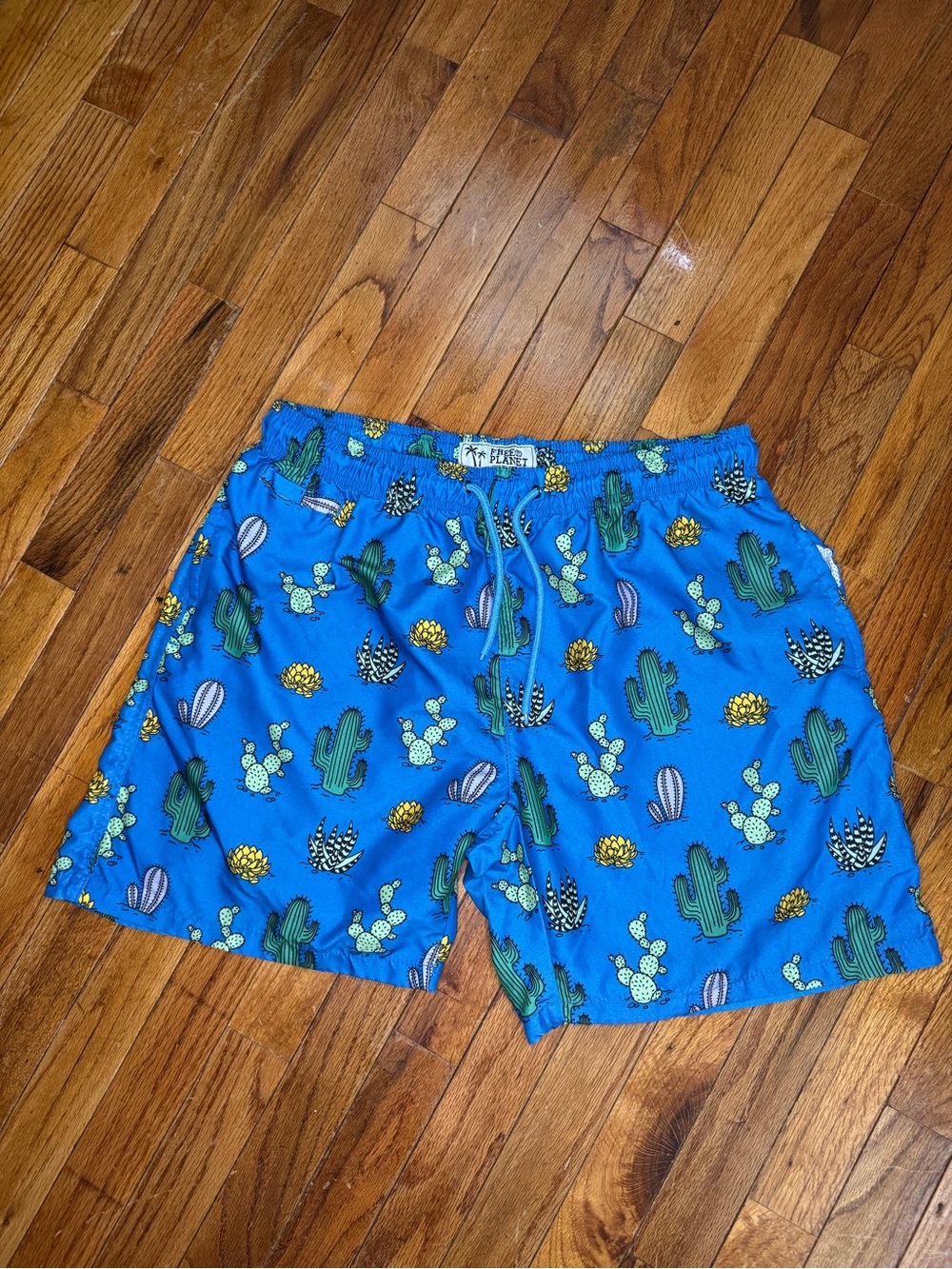 Free Planet Blue Cactus-Print Swim Trunks